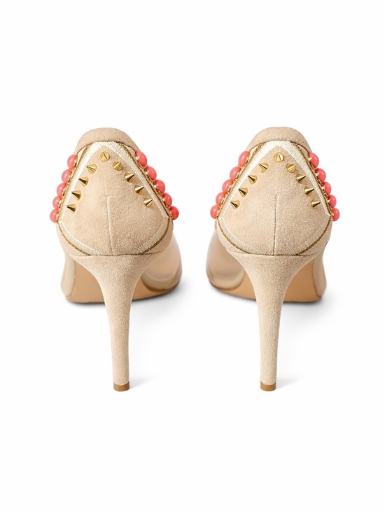 Stuart Weitzman Nude Mesh Pumps Studded Coral Detail Heels 85mm EU36 Luxury Chic - Picture 5 of 8